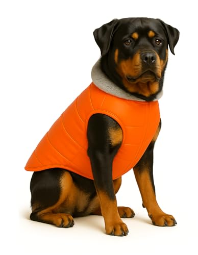 Image of The Pets Company Dog Winter Coat Jacket, Clothes, Windproof, Waterproof, Light Weight, Washable, Ultra Warm Thick Fleece Lined Dog Vest for Cold Weather Protection, (Orange, X-Large - 28 Inch)