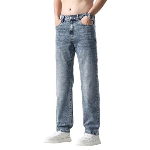 Mens Jeans Summer Elastic Comfortable Straight Stretch Casual Denim Pants Business Thin Trousers