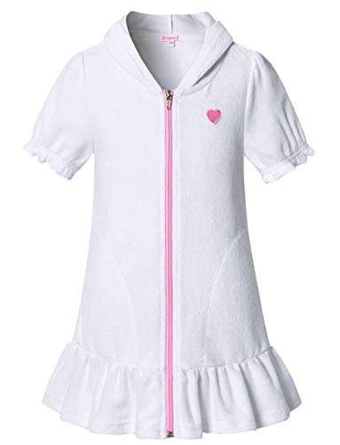 QPANCY Girls Hooded Zip Terry Coverups Swim Beach Cover-Up Cotton Summer Short Sleeve