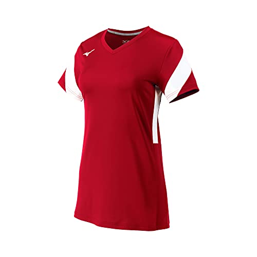 Mizuno Girls' Balboa 6 Short Sleeve Volleyball Jersey, Red-White, Large