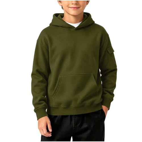 Boy Hoodie Boys Hoodies Long Sleeve Oversized Sweatshirt with Kangaroo Pocket Pullover Back To School Outfits for Girls Soft Autumn Capsule Wardrobe Sudadera Para Niños Army Green - image 1