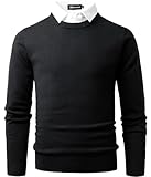 Harbrosrce Men's Crew Neck Jumpers Knitted Sweater with Mock Shirt Neck Casual Business Knitwear Pullover Solid Color