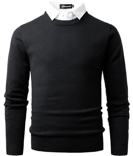 Harbrosrce Men's Crew Neck Jumpers Knitted Sweater with Mock Shirt Neck Casual Business Knitwear Pullover Solid Color Black