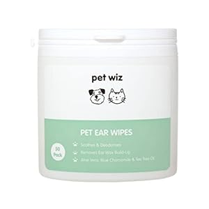 pet wiz Ohrtücher für Hunde & Katzen Reinigen, beruhigen & desinfizieren mit natürlichen Wirkstoffen Aloe Vera, Hamamamelis, Teebaumöl und blauem Kamillenextrakt