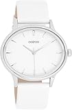 Oozoo Timepieces Damen Uhr Weiß Silber | Armbanduhr Damen mit Lederarmband | Hochwertige Uhr für Frauen| Edle Analog Damenuhr in oval C11157