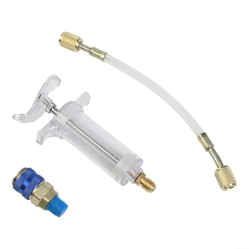 Inyector manual de 30 ml para sistemas R134a con conexión rápida SAE de lado bajo de 1/4 pulgadas compatible con todo tipo de refrigerante y lubricantes para HVAC