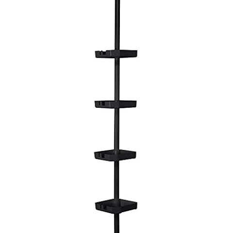 Bath Bliss 4 Tier Tensions Corner Shower Caddy Shelves Adjustable 48“-101” Bathroom Organizer Bathtub and Shower Stall Holds Large Bottles Soap Shampoo Washcloths Matte Black Cover