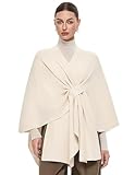 PULI Women's Shawl Wraps Ribbed Poncho Ruana Cape Open Front Cardigan Sweater Evening Dress for Fall Winter Ivory White