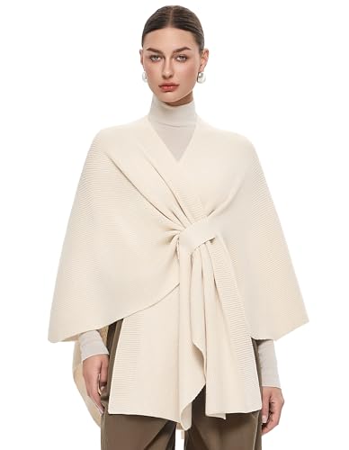 PULI Women's Elegant Shawl Wraps Soft Open Front Poncho Sweater for Spring Fall Winter
