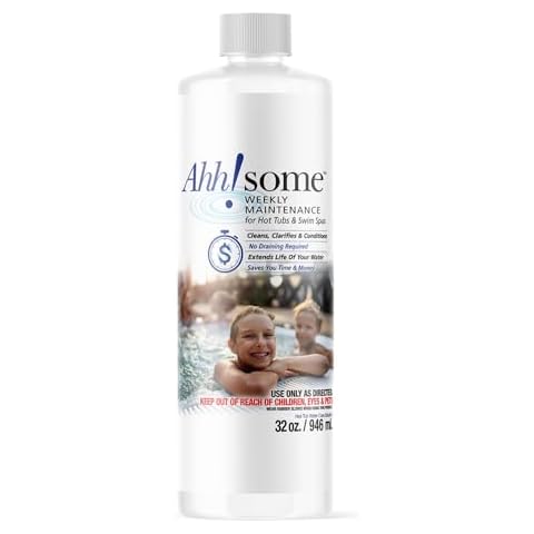 AhhSome Hot Tub & Swim Spa Weekly Maintenance, 3-in-1 Cleaner, Conditioner & Clarifier for Crystal-Clear Water, Perfect for Acrylic & Inflatable Spas, Hot Tub Chemicals & Spa Clarifier, 32 oz Cover