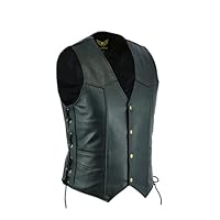 Leatherick Herren Premium Top Genarbt Rindsleder Klassische Motorradweste mit seitlichen Schnürungen schwarz Gr. 5XL, Schwarz