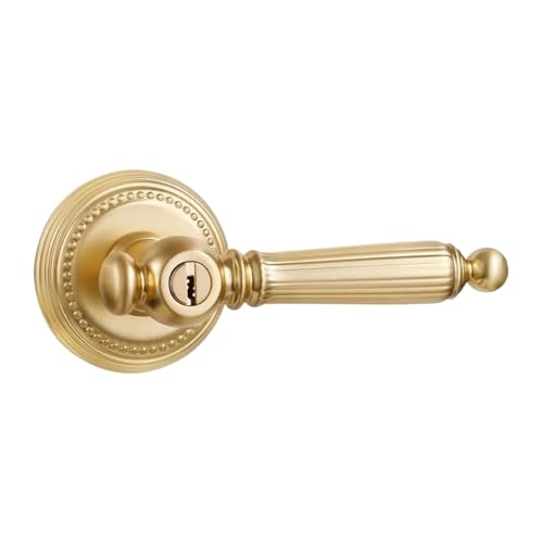 Genérico 1 Manilla De Puerta Dorada Con Cerradura Y Llave, Acabado En Latón Satinado, Aleación Zinc Cepillado, Ideal For Dormitorio Baño