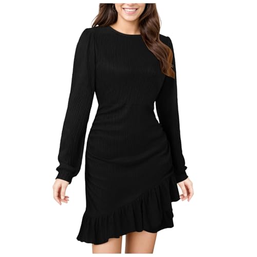 Robe pull femme automne ajustée à manches longues bouffantes