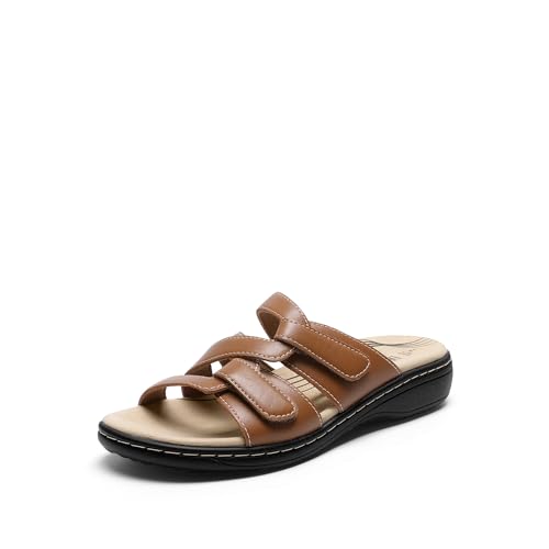 Image of DREAM PAIRS Women's Slides Arch Support Slip on Flat Sandals Wide Plantar Fasciitis Soft Cushion Slippers With Adjustable Straps