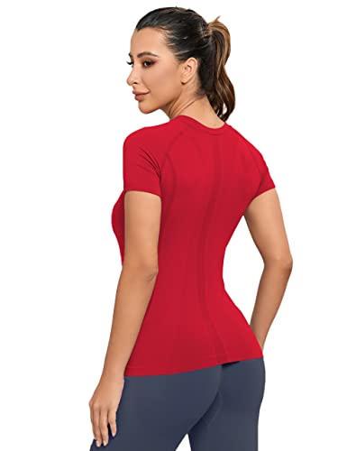 Image of MathCat Seamless Workout Tops for Women, Short Sleeve Compression Athletic Shirts Soft Yoga Gym Tops XS-XL