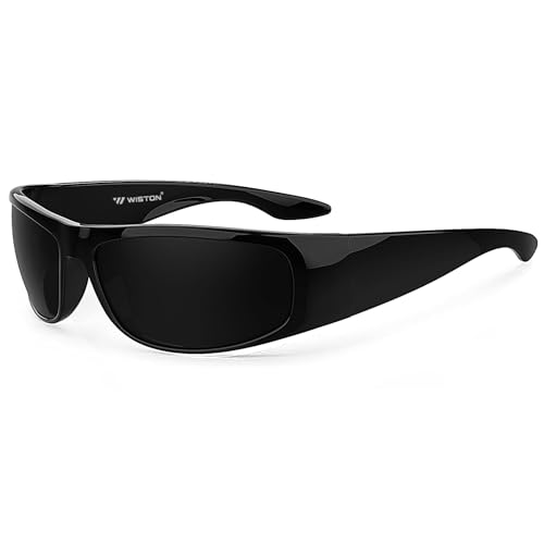 WISTON Dark Sunglasses for Men Wrap Around Sunglasses for Big Heads Men UV400 Protection W8005 Black