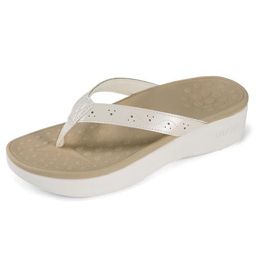 Image of Womens Platform Arch Support Flip Flops | Summer Wedge orthotic Slide Sandals footbed Thong Sandals for Pool Beach