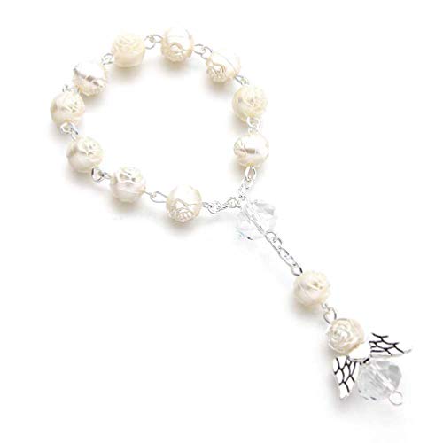 Tomaibaby Chapelet Bracelets pour Les Filles 12 Pièces Bracelet Baptême Faveurs Ange Ailes Mini Chapelets Acrylique Perles Bracelet pour Le Mariage De Douche de Fête D' Anniversaire Faveur Cover