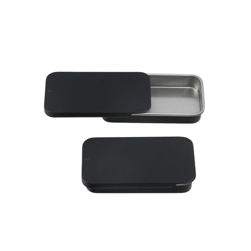 Image of Geesatis 10pcs Black Metal Box Containers,Empty Slide Top Small Metal Containers,Rectangular Empty Tinplate Storage(60mmx34mm)