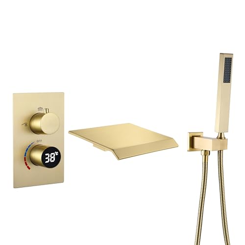 Robinet de baignoire cascade monté au mur avec douche à main ergonomique