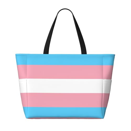 Transgender Pride Flag Beach Bag Women Tote Bag Pool Bag With Zipper For Gym Grocery Travel With Wet Pocket2