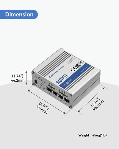 Image of Teltonika RUTX11100400 Model RUTX11 Industrial Cellular Router; 4G LTE CAT 6; Dual SIM; WI-FI and BT; Compatible with All US Operators