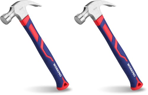 Image of WORKPRO 16 oz Claw Hammer with Fiberglass Handle, All Purpose Hammer with Forged Hardened Steel Head (Pack of 2)