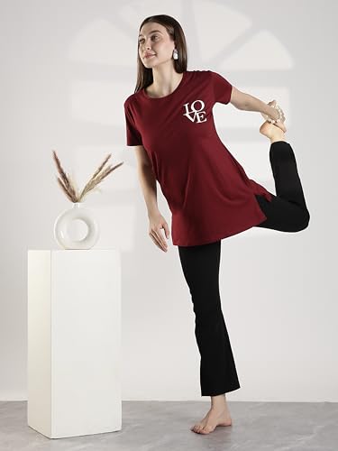 Image of 9shines Label Cotton Plus Size Long T-Shirt Tunic | Hip Covering Regular Top Nightwear| Sleepshirt Lounge wear for Women with Pocket (M-7XL)