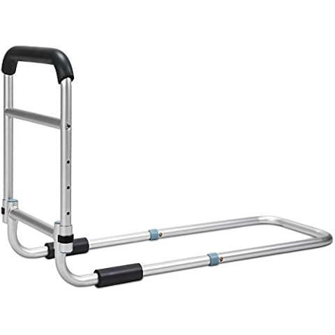 OasisSpace Bed Rail - Bedside Fall Prevention Grab Bar Mobility Aid for Elderly Seniors, Handicap - Adjustable Adult Bed Rail Cane fits King, Queen, Full, Twin - Stability Standing Bar Handle Cover