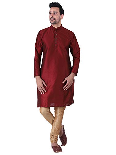 Image of HUZUR Men's Silk Solid Straight Long Kurta Pyjama Set| Ethnic Wear