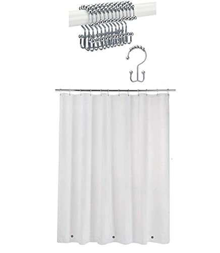 Titanker Shower Curtain Hooks Rings and Waterproof Lightweight 3G 72 x 72 Inches PEVA Shower Curtain Liner,White