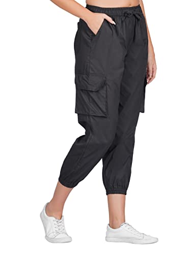 Image of fabcoast Multi-Pocket Cargo Cotton Poplin Jogger Pants for Women Summer Wear Full Elastic with Drawstring and 2 Side Pockets, 2 Back Pockets and 2 Leg Pockets