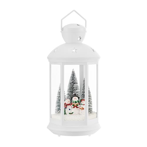 Danya B. Tabletop Christmas Holiday Winter Scene Falling Snow Music Snowglobe Diorama Lit Lantern Decoration - White