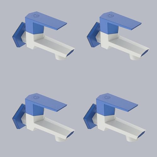 Image of RN PTMT Bib Cock for Bathroom | 15mm Foam Flow Water Tap with Flange | Luxury G20 Series Faucet | High-Grade Engineering Polymer Tap (White Metallic Blue Dual, Pack of 4)