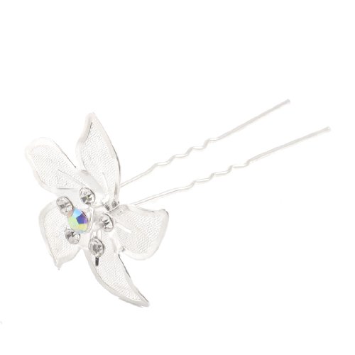 Ruilogod Faux Crystal Decor Flower Forma Metal Horquilla para Mujeres