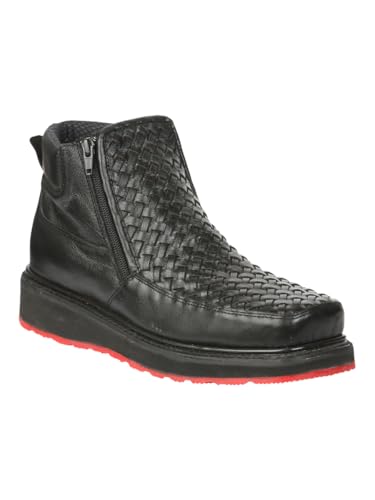 Men's El General Ankle Boots Petatillo Leather Square Toe Zipper Basket Weave