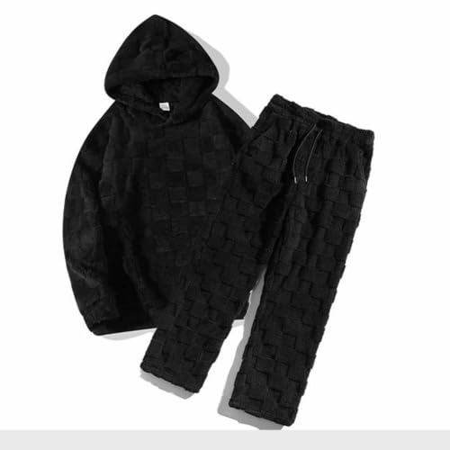 Mens Pajamas Set Fluffy Flannel Loungewear Textured Pullover Hoodie Pjs - image 6