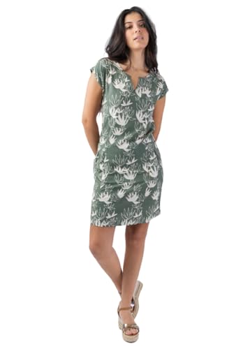 Robe courte Erika en coton kaki anti-chaleur à motif fleur de lotus
