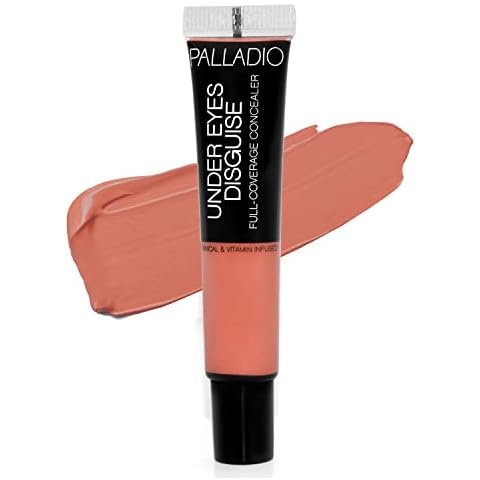 Palladio Under Eyes Disguise Full Coverage Concealer, Peach Tea, 0.35 oz, Creamy Face and Eye Concealer, Evens Skin Tone, Conceals Blemishes, Dark Circles and Fine Lines, Use with Concealer Brush Cover