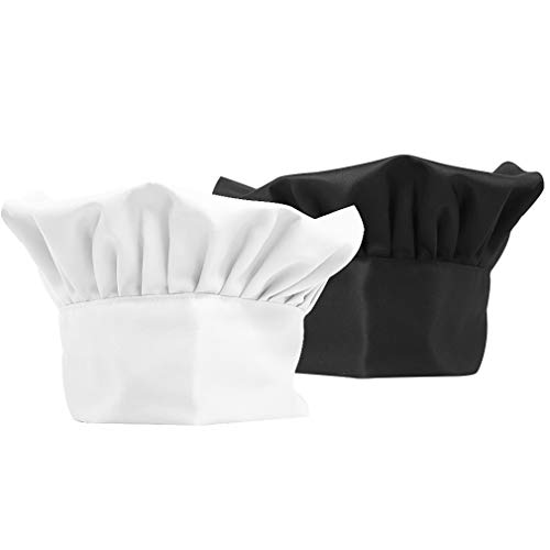 YLX Gorro Cocinero, Set de 2 Gorros Chefs para Chef, Pasteleria y Reposteria (Negro & Blanco)