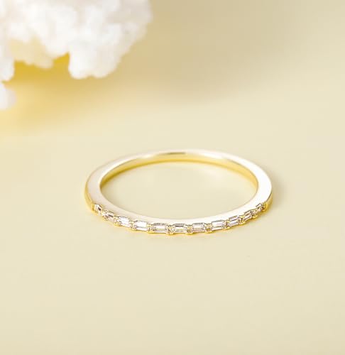TIGRADE Half Eternity Ring for Women, Baguette Cubic Zirconia Anniversary Thin Stacking Ring, Minimalist CZ Statement Band, Size 3-112