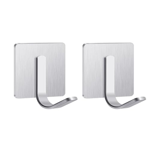 Image of Enclave Heavy Duty Adhesive Hooks, Stick on Wall Adhesive Hangers, Strong Stainless Steel Holder, Self Adhesive Hooks for Kitchen Bathroom Home Door Towel Coat Key Robe. (J Shape Silver, Pack of 2)