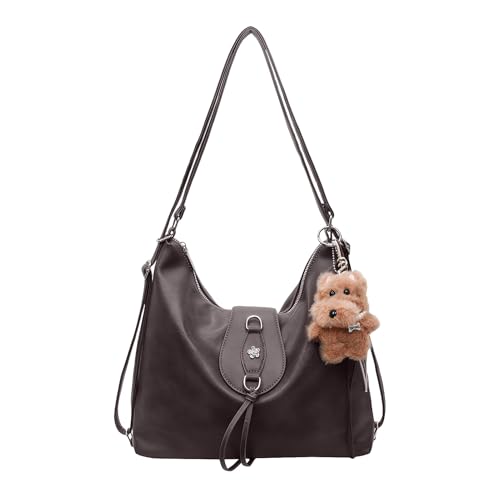 Bolso mochila convertible para mujer marrón de cuero vegano miniatura 1