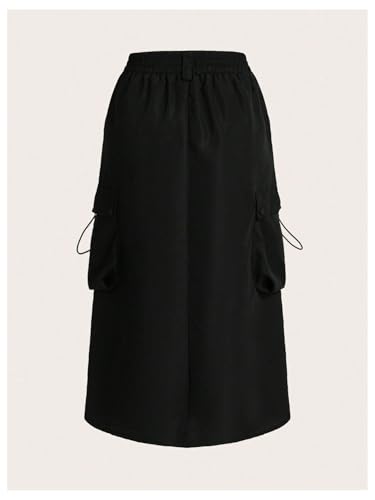 Women's Drawstring Cargo Skirt Elastic High Waist Midi Skirts with Pockets2