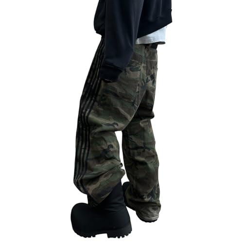 Franhais Womens Y2k Side Striped Jeans Low Waisted Wide Leg Boyfriend Stretchy Denim Pants Vintage Baggy Streetwear Jean2