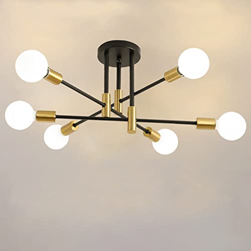 Hudi Fyier Modern Chandelier Light Fixtures, Creative Semi Flush Mount Ceiling Light, Pendant Lighting for Living Room Bedroom Dining Room Kitchen Office (6-Light)