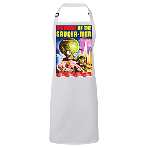 Tablier Cuisine Blanc Alien Invasion pour vos barbecues et soirées ciné