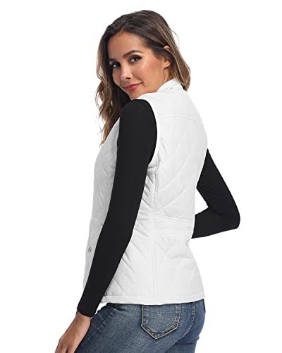 Longking White Women's Outwear Vest, Stand Collar Lightweight Zip Quilted Vest For Women Xxl #TOP4