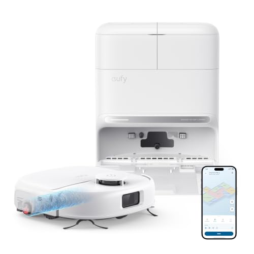 Image of eufy C28 Robot Vacuum and Mop Combo,15,000 Pa Suction, HydroJet Self Clean Roller Mop, Upgraded from X10 Pro, Zero-Tangle for Pet Hair, Auto Mop Washing&Drying, Self-Emptying&Refilling White