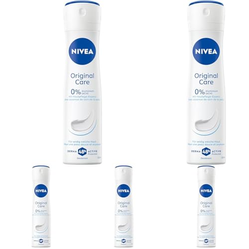 NIVEA Original Care Deospray, Deo ohne Aluminium (ACH) mit 48h Schutz, Deodorant mit langanhaltender Pflege dank Hautpflege-Essenz (150 ml) (Packung mit 5)